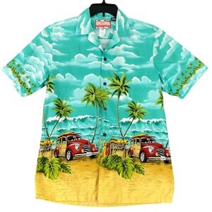 RJC Vintage Hawaiian Shirt M Made Hawaii Palm Surf Woody Beach Aloha Resort 90s